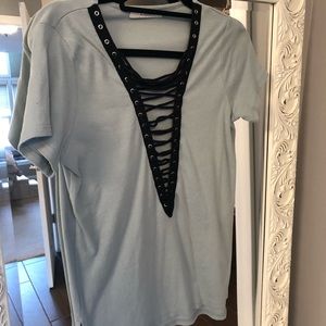 Light blue/teal lace up t-shirt